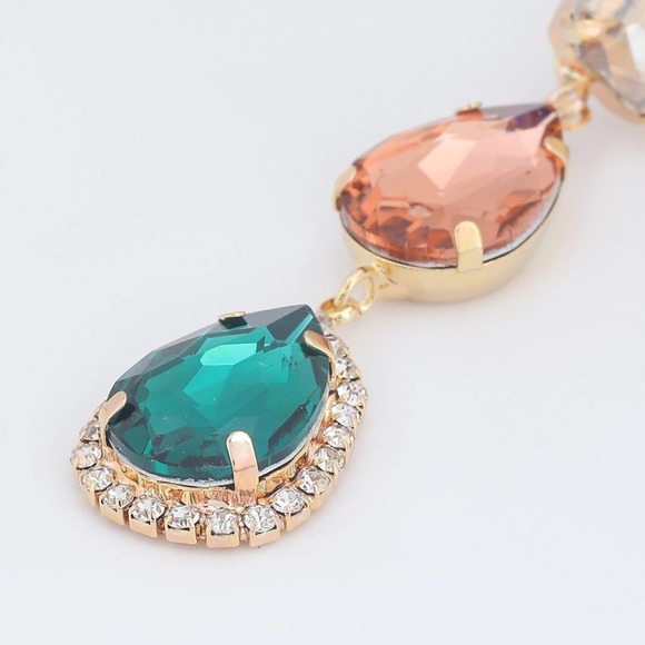 Multi-Color Rhinestone Jeweled Drop Earrings - Picture 5 of 12